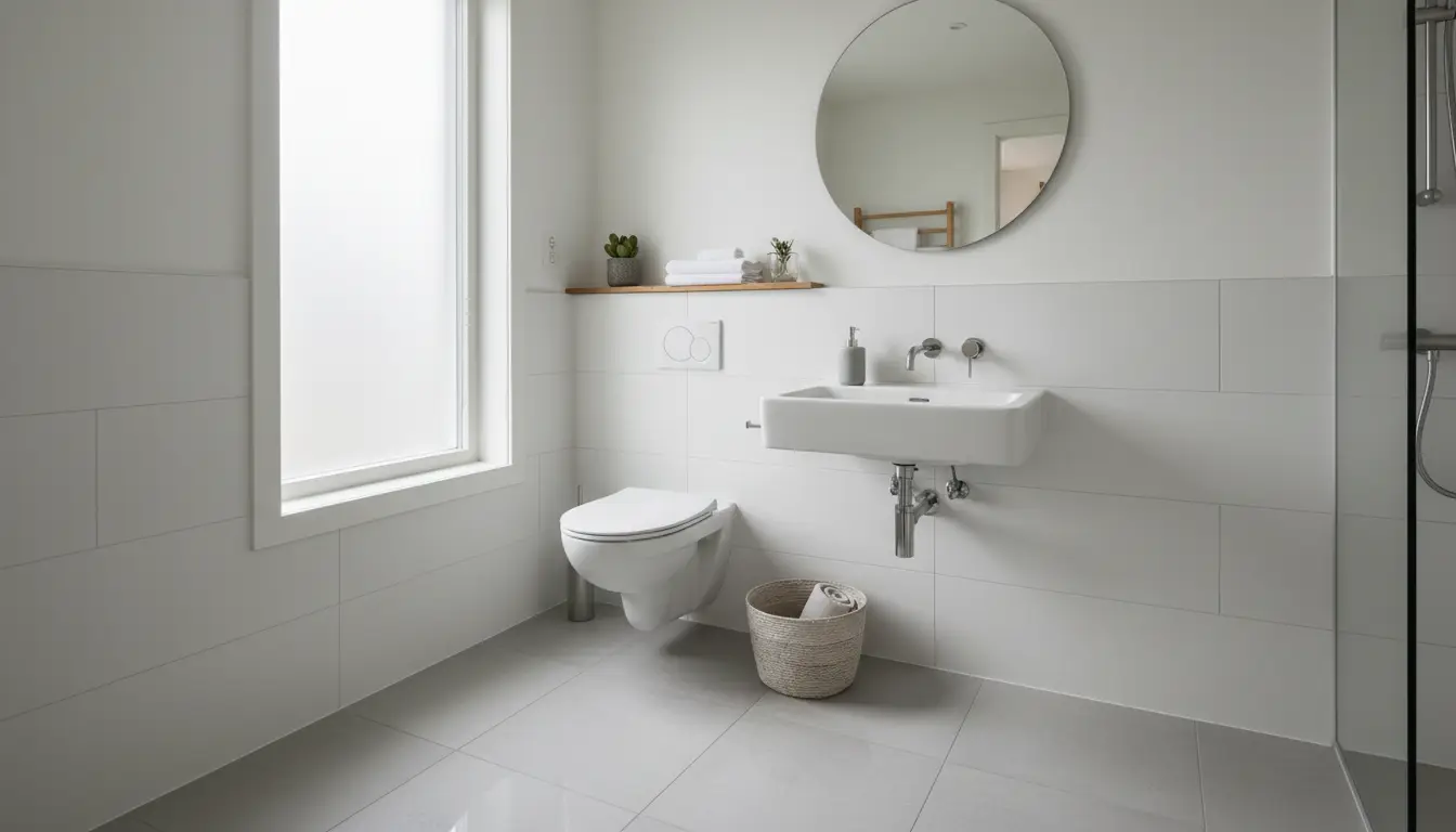 Asma klozet ve asma lavabolu küçük banyo