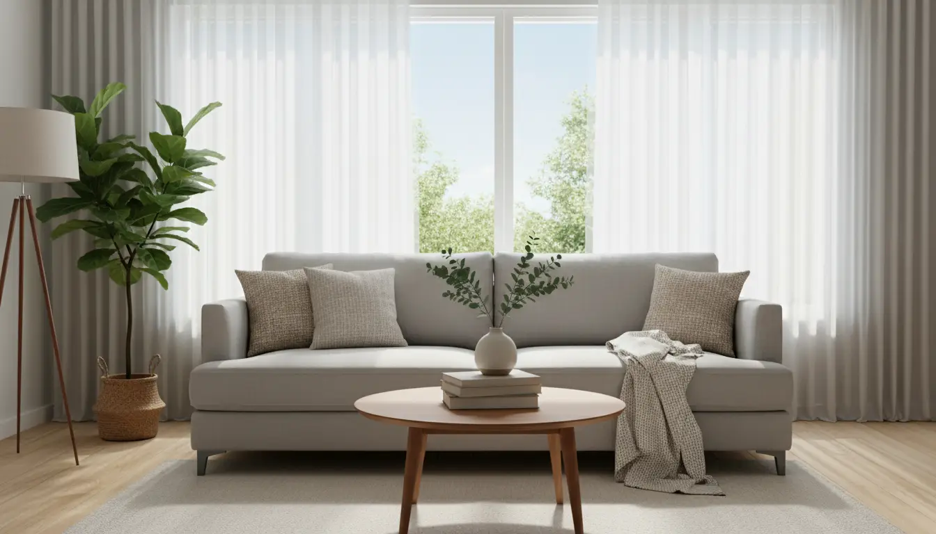 Eşyası azaltılmış ve ışığı düzenlenmiş salon