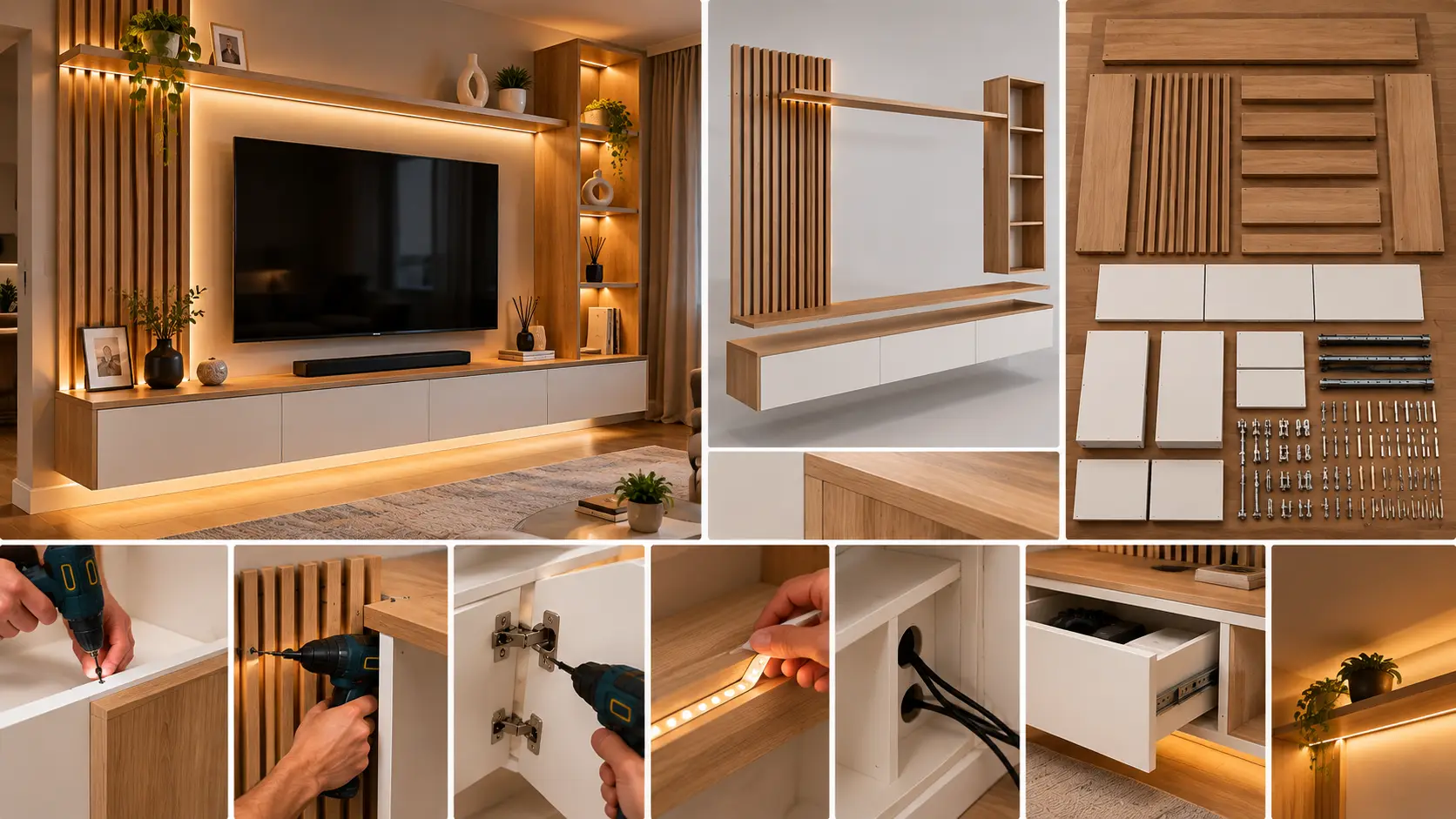 LED Işıklı Modern TV Ünitesi Yapımı
