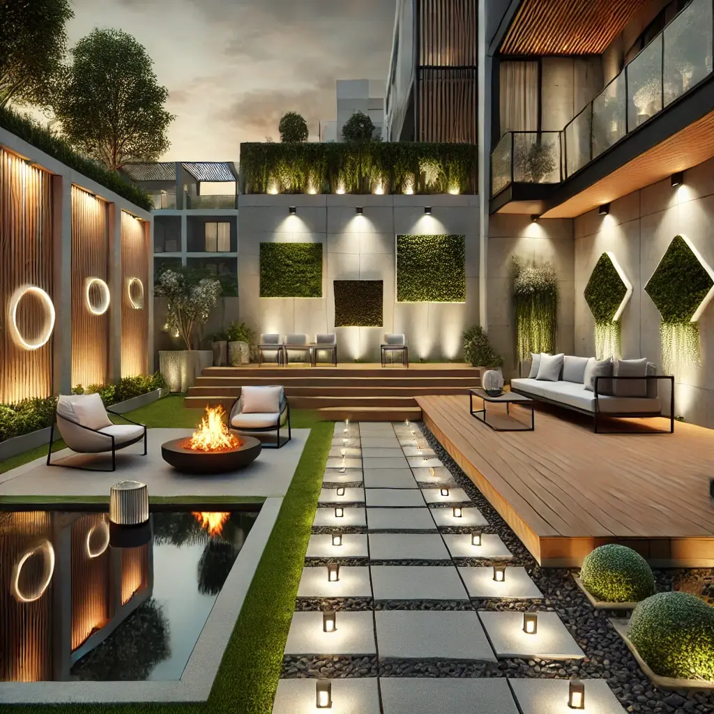 dış mekân mobilyalı modern bahçe