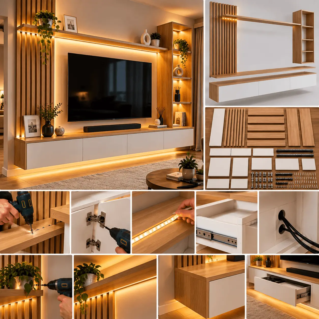 LED Işıklı Modern TV Ünitesi Yapımı